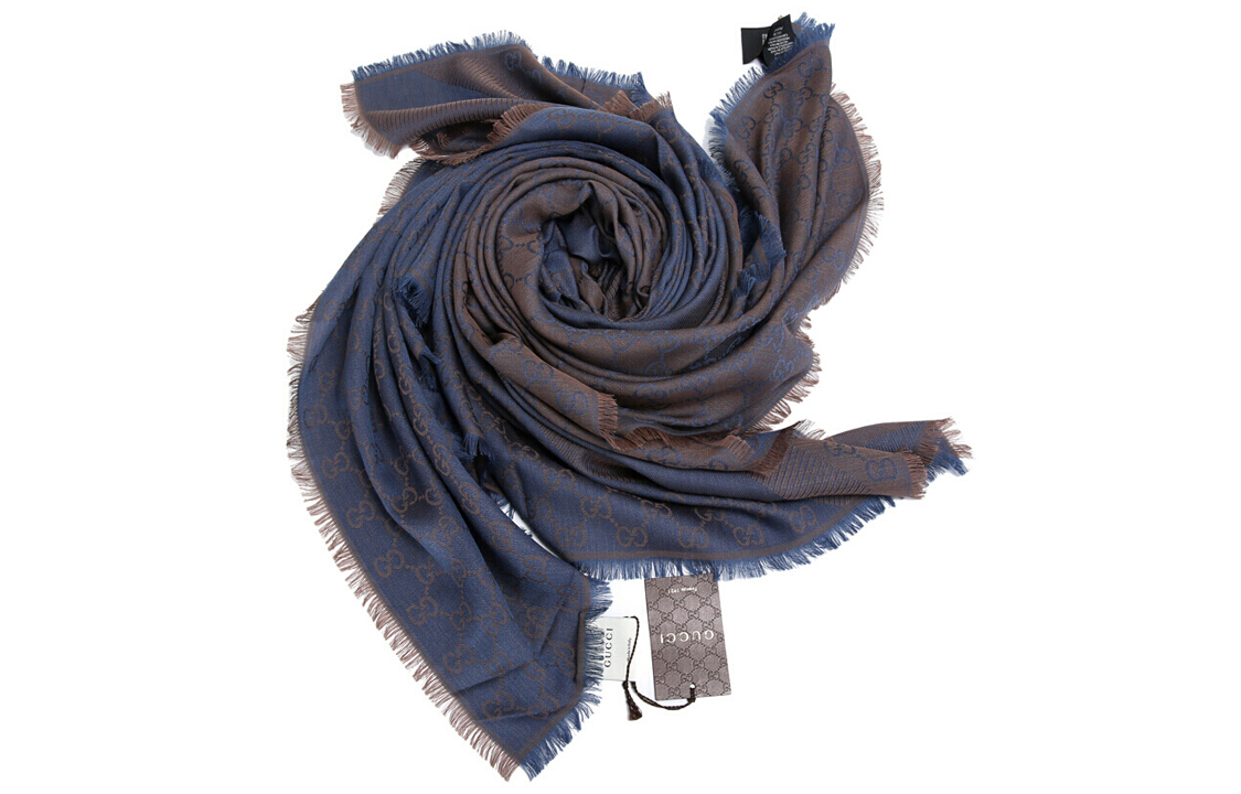(Women) GUCCI Double G Pattern Scarf Wool Short Fringe Grey Blue Scarf 281942-3G704-2869 圖 3