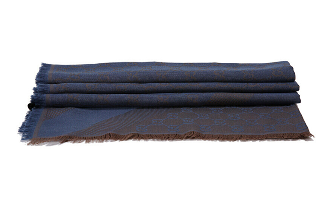 (Women) GUCCI Double G Pattern Scarf Wool Short Fringe Grey Blue Scarf 281942-3G704-2869 圖 4