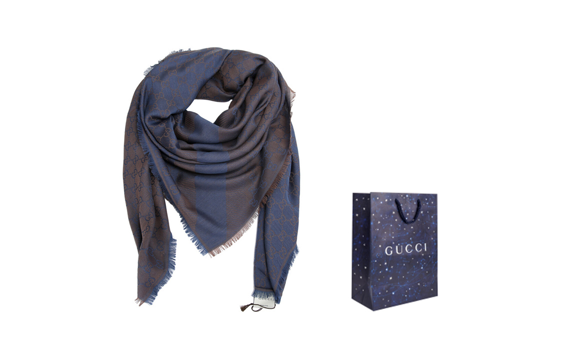 (Women) GUCCI Double G Pattern Scarf Wool Short Fringe Grey Blue Scarf 281942-3G704-2869 圖 6