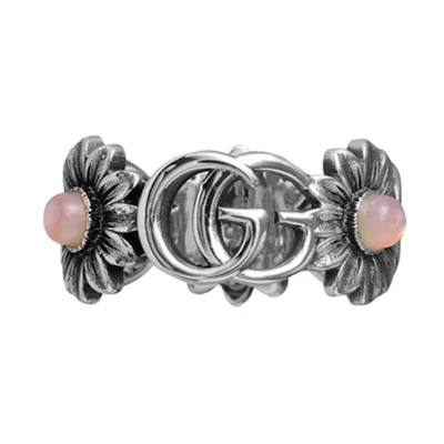 (Women) GUCCI Double G Pink Floral 925 Silver Ring for Women. 527394-J8440-8164