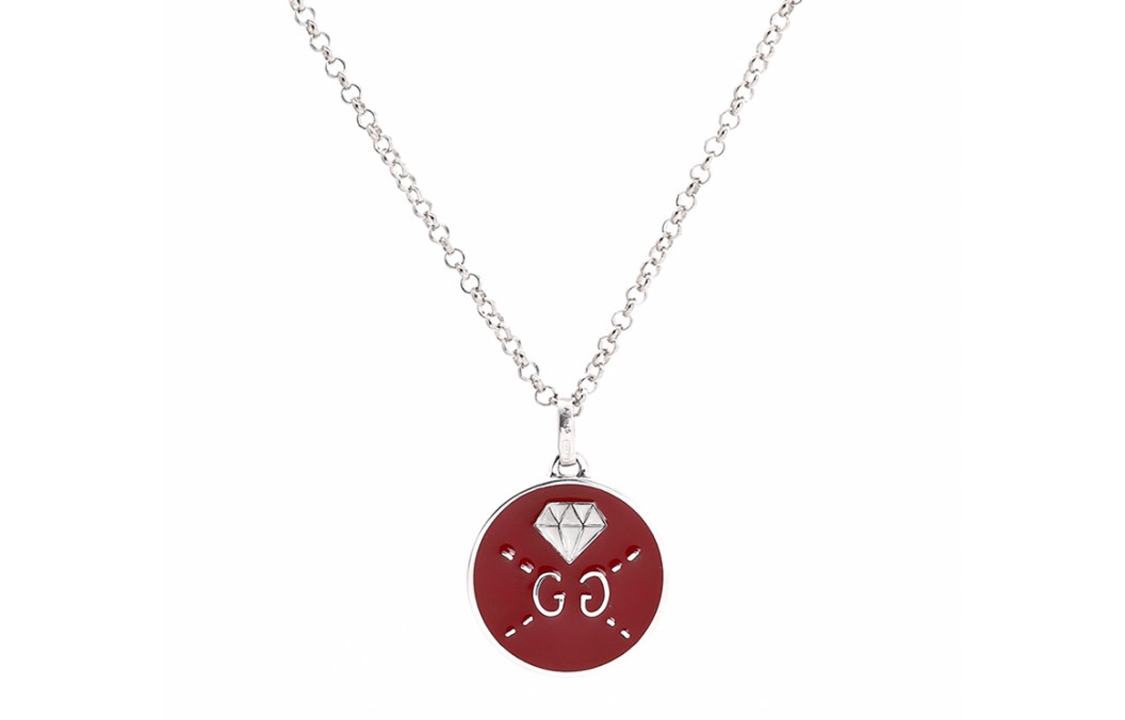 (Women) GUCCI Double G Series 925 Silver Enamel Round Pendant Necklace for Women. 459358-J89L0-8519