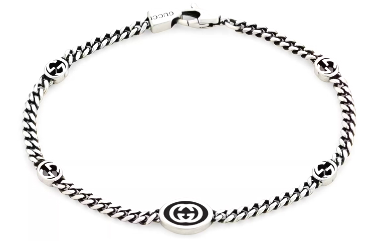 (Women) GUCCI Double G Series Interlocking G Cuban Chain 925 Silver Bracelet for Women. 678657-J8410-8191