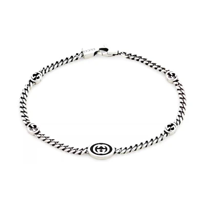 (Women) GUCCI Double G Series Interlocking G Cuban Chain 925 Silver Bracelet for Women. 678657-J8410-8191
