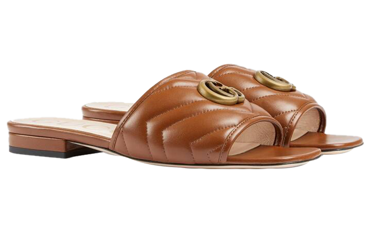Order (W) Sandal Geser Kulit Cokelat Gucci Double G 646169-BKO60-2535