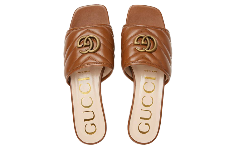 Lookbook (W) Sandal Geser Kulit Cokelat Gucci Double G 646169-BKO60-2535