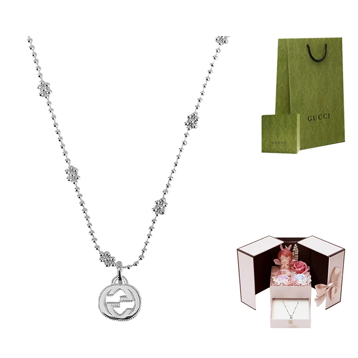 Cheap (W) GUCCI 雙G雪花花朵純銀項鍊 女士配件 479221-J8400-8106