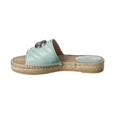 (W) Gucci Double g Straw Woven Mint Green Slippers