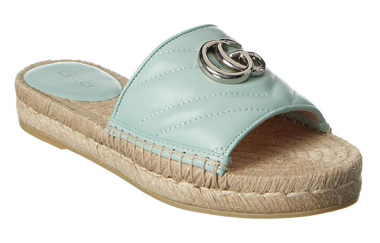 Order (W) Sandal Tenun Jerami Gucci Double G Hijau Mint 628106-BKO00-3926