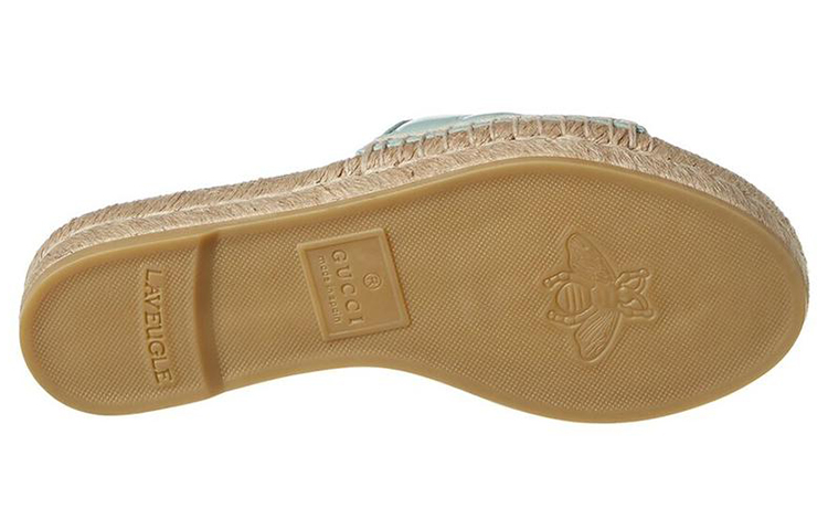 Shop (W) Sandal Tenun Jerami Gucci Double G Hijau Mint 628106-BKO00-3926