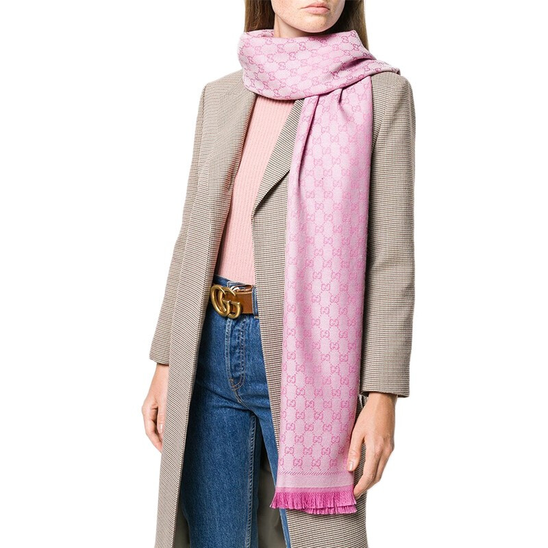 (Women) GUCCI Double G Wool Jacquard Knit Fringed Scarf for Women 411115-3G200-9272 圖 6