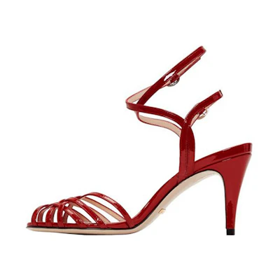 (W) Gucci Draconia Patent Strappy Sandals 39 'Red'