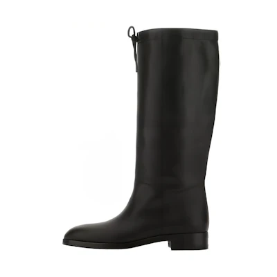 (W) Gucci Drawstring Knee High Boots Black Beige