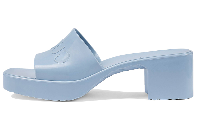 (Women) Gucci Embossed Logo High Heel Slippers 'Light Blue' ‎624730-J8700-4928