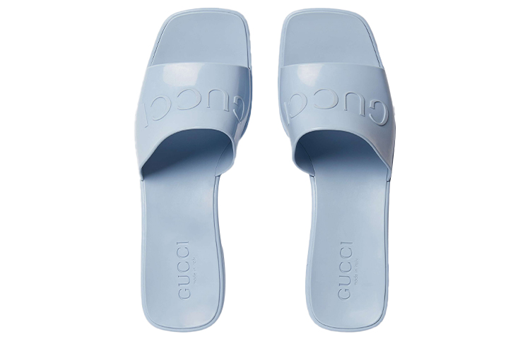 Lookbook (W) Gucci Embossed Logo Hoge Hakken Slippers ''Lichtblauw'' ‎624730-J8700-4928