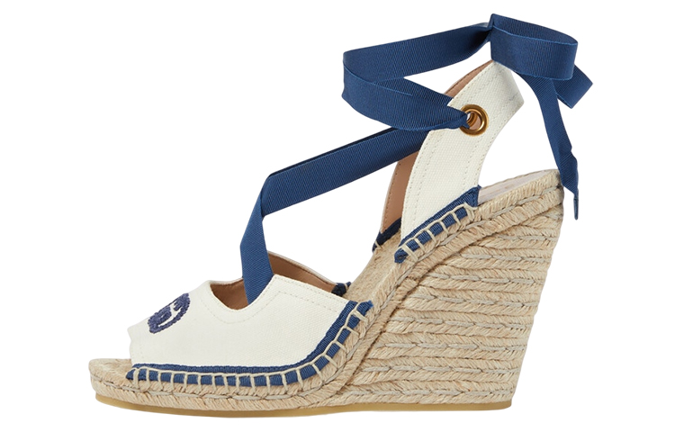 (Women) Gucci Embroidered Canvas Wedge Sandals 'White' 725834-FAA7L-9096