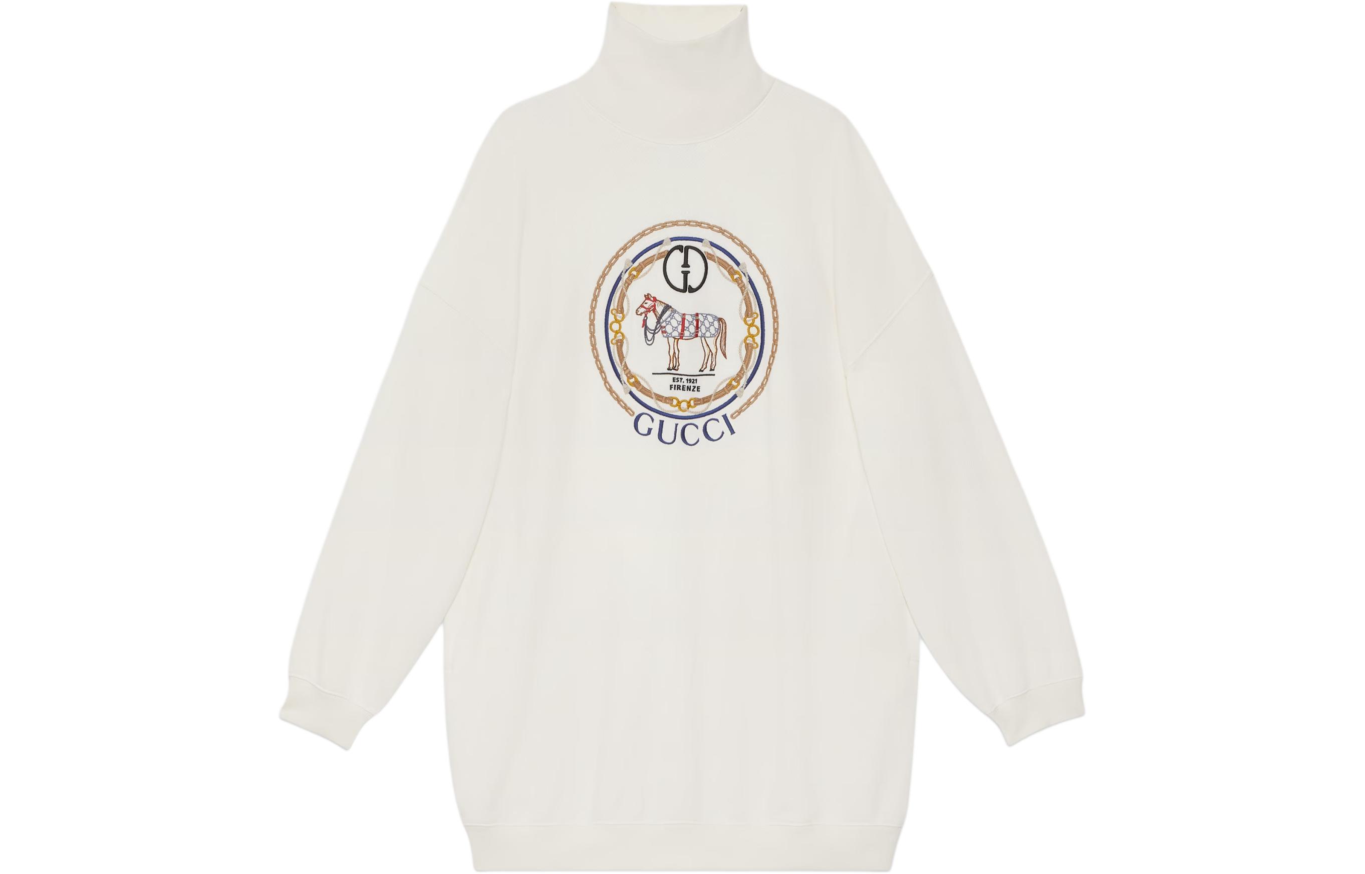 (Women) Gucci Embroidered Logo High Collar White Jersey Sweatshirt 760367-XJGDM-9088