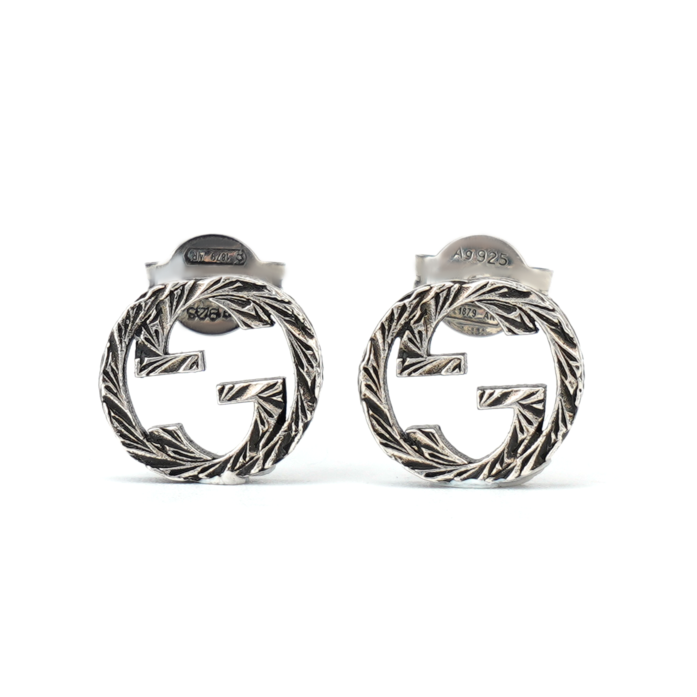 (Women) GUCCI Engraved Interlocking G Aged Effect 925 Silver Earrings YBD457109001