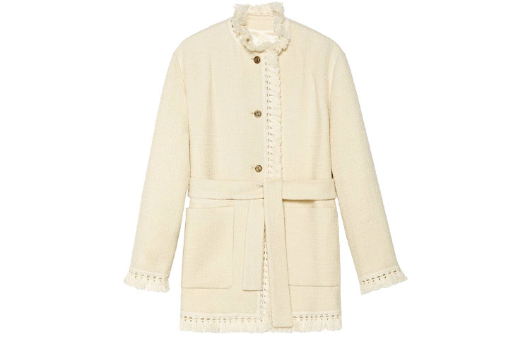(Women) Gucci Epilogue FW21 Beige Fringed Belted Crew Neck Jacket 643296-ZAF5V-9205