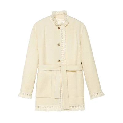 (Women) Gucci Epilogue FW21 Beige Fringed Belted Crew Neck Jacket 643296-ZAF5V-9205