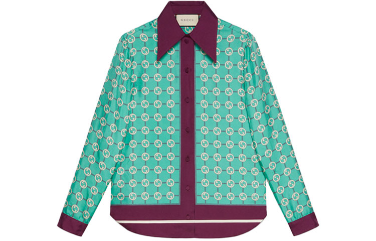 (Women) Gucci Epilogue Series Interlocking G Silk Sunblock Shirt Light Blue 652649-ZAGL3-4559