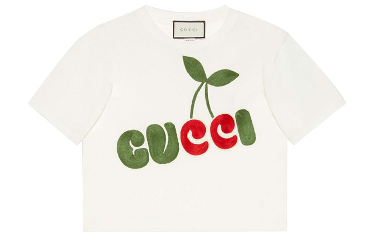 (Women) Gucci Epilogue SS21 Ivory Cherry Print Cotton Short Sleeve T-Shirt 644669-XJDBC-9088