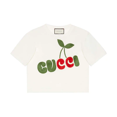 (Women) Gucci Epilogue SS21 Ivory Cherry Print Cotton Short Sleeve T-Shirt 644669-XJDBC-9088