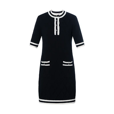(Women) Gucci Extra Fine Wool Piquet Black Striped Mini Dress for Women 773683-XKDNI-1289