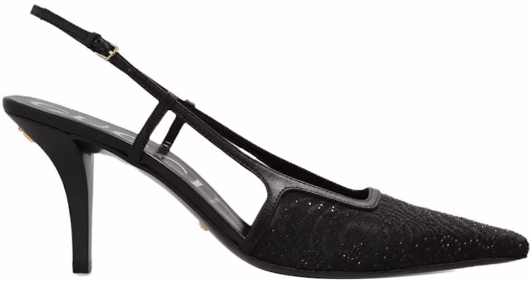 (Women) Gucci GG Slingback 75mm Pump Black Moire Fabric GG Crytsal Applique 727184-9W840-1000 Order (Women) Gucci GG Slingback 75mm Pump Black Moire Fabric GG Crytsal Applique 727184-9W840-1000