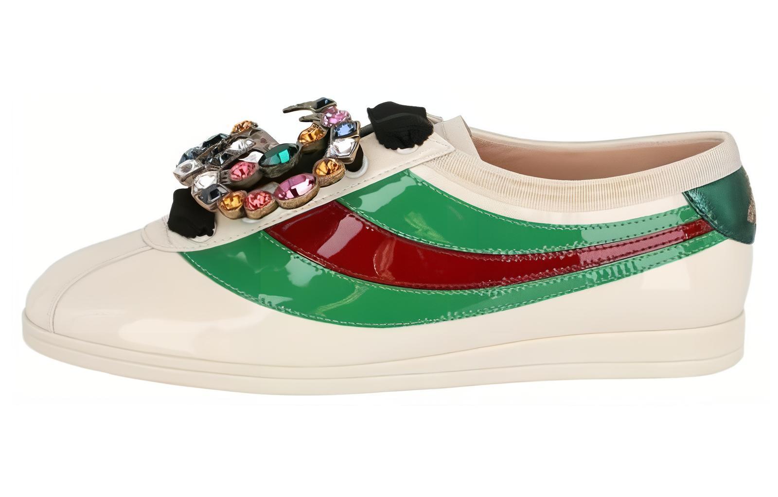 (Women) Gucci Falacer Patent Leather Sneaker White Red Crystal 519278-BS7Y0-9067