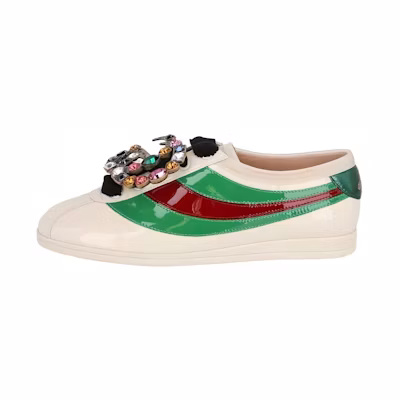 (W) Gucci Falacer Patent Leather Sneaker White Red Crystal