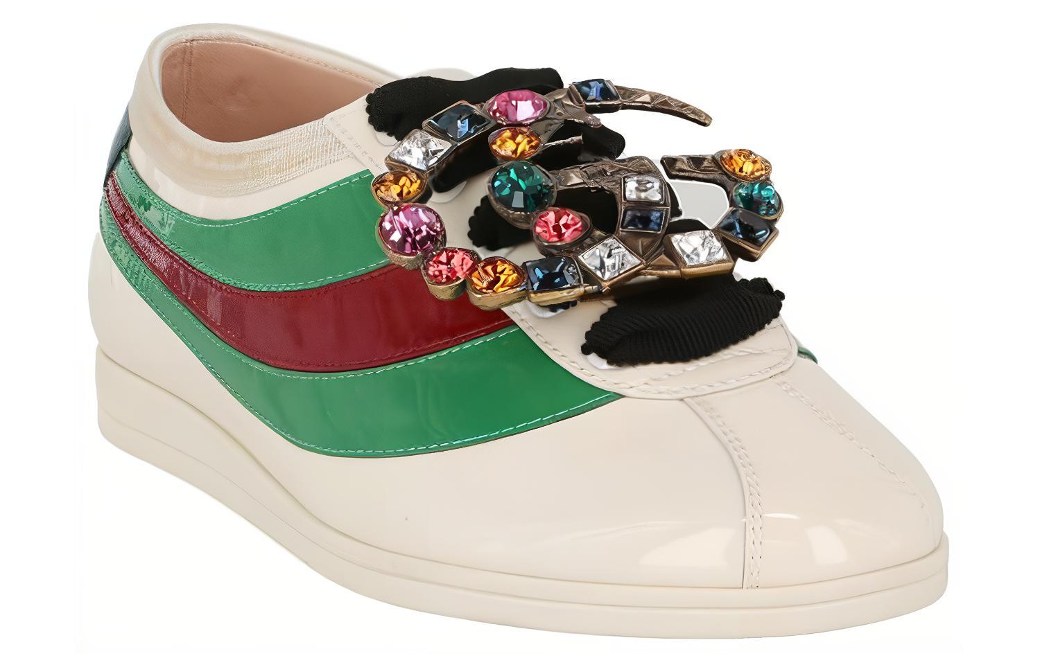 (W) Gucci Falacer Patent Leather Sneaker White Red Crystal 圖 2