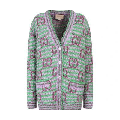 (Women) Gucci Fall '22 V-Neck Striped Knit Sweater Green 692416-XKCAL-3579