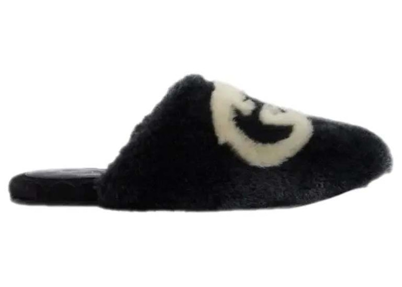 (W) Gucci Faux-Fur Slipper 'Interlocking G - Black White'