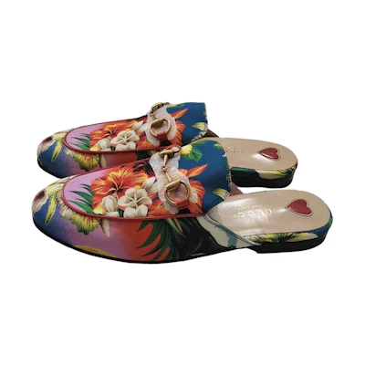 (W) Gucci Flat Round Toe Slide 'Blue Orange Print'