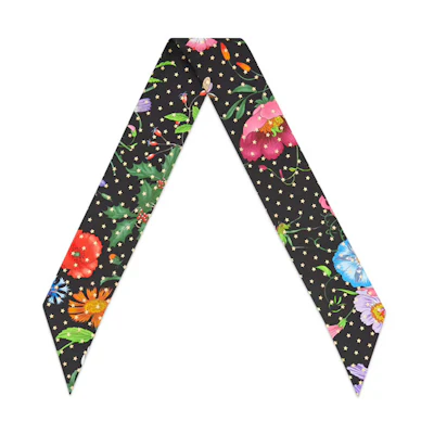 (Women) GUCCI Flora Black Star Print Silk Scarf for Women. 583481-3G001-1000