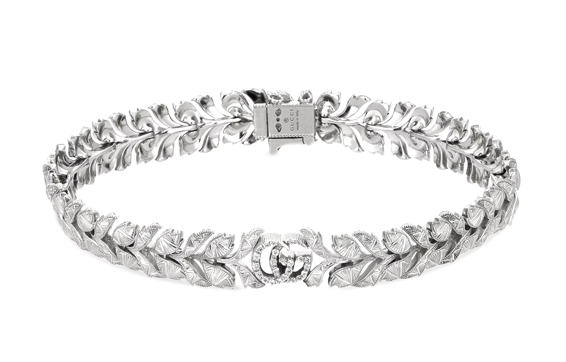 (Women) GUCCI Flora Style 18K White Gold  Bracelet in Silver. 702383 J8568 9066