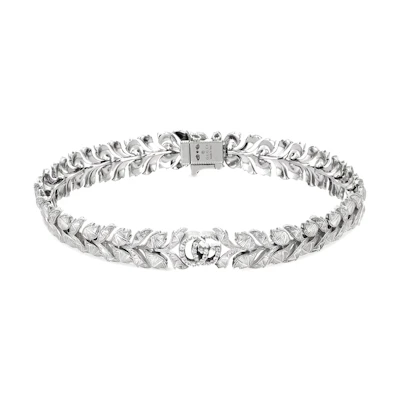 (Women) GUCCI Flora Style 18K White Gold Bracelet in Silver. 702383 J8568 9066