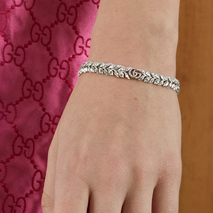 Lookbook (W) GUCCI Flora風格18K白金手鏈銀色款式 702383 J8568 9066