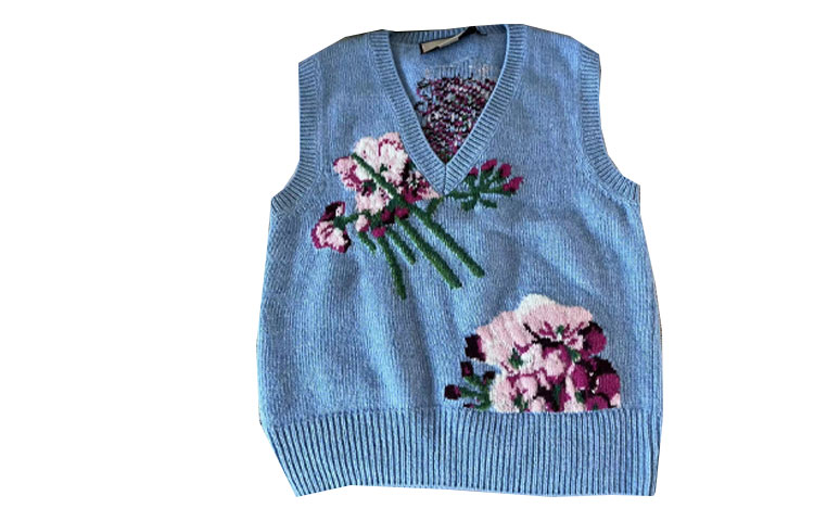 (Women) Gucci Floral Embroidered V-Neck Knit Vest Blue 663926-X1274-4318
