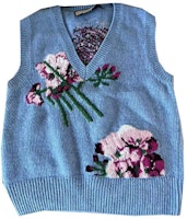 (Women) Gucci Floral Embroidered V-Neck Knit Vest Blue 663926-X1274-4318 (Women) Gucci Floral Embroidered V-Neck Knit Vest Blue 663926-X1274-4318