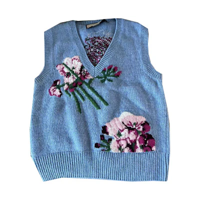 (Women) Gucci Floral Embroidered V-Neck Knit Vest Blue 663926-X1274-4318
