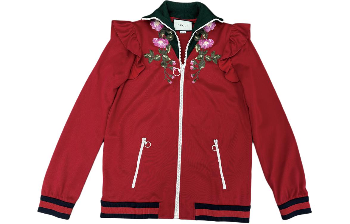 (Women) Gucci Floral Embroidered Zip Up Jacket Women Red 479536-X9C11-6527