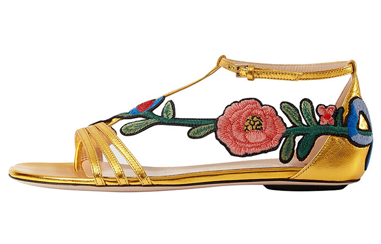 (Women) Gucci Floral Embroidery Fashion Sandal 'Yellow' 475080-B8B00-8016