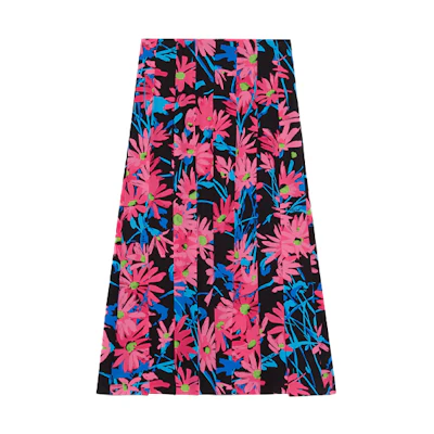 (Women) Gucci Floral Pleated Midi Skirt Black 409370-ZAGI6-1187
