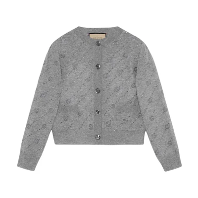 (Women) Gucci Floral Print Cashmere Cardigan for Women - Grey 773367-XKDUT-1056