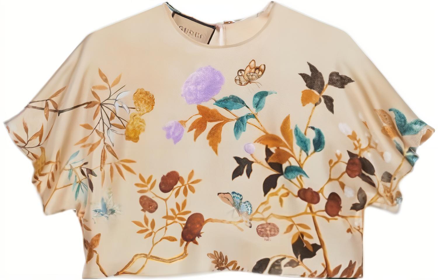 (Women) Gucci Floral Print Crew Neck Casual T-Shirt Khaki ( SS23) 756587-ZAOFB-9086