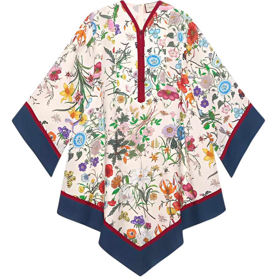 (Women) Gucci Floral Print Long-Sleeve A-Line Dress Multicolor 583042-ZKQ60-9833