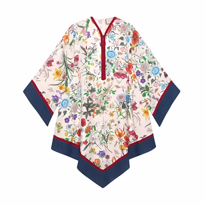 (Women) Gucci Floral Print Long-Sleeve A-Line Dress Multicolor 583042-ZKQ60-9833
