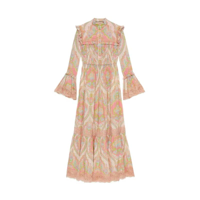 (Women) Gucci Floral Print Long-Sleeve Dress Pink 704251-ZAJAB-5713