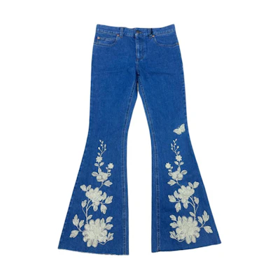 (Women) Gucci Floral Print Mid-Rise Flare Jeans Blue 481450-XR722-4921